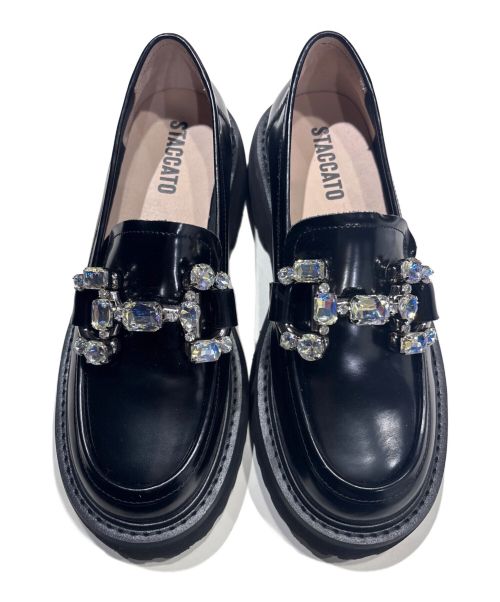 STACCATO（スタッカート）STACCATO (スタッカート) ビジューローファー ブラック サイズ:24.5㎝の古着・服飾アイテム