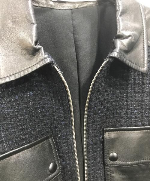 T by ALEXANDER WANG（ティーバイアレキサンダーワン）T by ALEXANDER WANG (ティーバイアレキサンダーワン) レザー切替ツイードジャケット ブラック×ネイビー サイズ:XSの古着・服飾アイテム