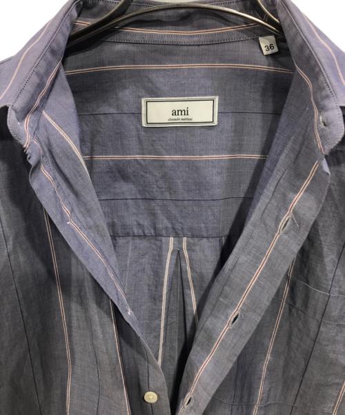 AMI Alexandre Mattiussi（アミアレクサンドルマテュッシ）AMI Alexandre Mattiussi (アミ アレクサンドル マテュッシ) ストライプシャツ ネイビー サイズ:Sの古着・服飾アイテム