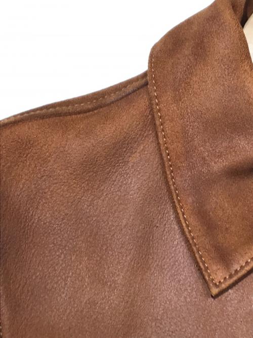 ISAMU KATAYAMA BACKLASH（イサムカタヤマ・バックラッシュ）ISAMU KATAYAMA BACKLASH (イサムカタヤマ・バックラッシュ) インディアンゴートナパラン加工襟付きシングルライダースジャケット ブラウン サイズ:Ｍの古着・服飾アイテム