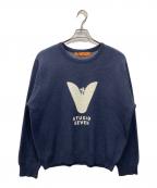 studio sevenスタジオセブン）の古着「V Flower Crew Neck Knit」｜ネイビー