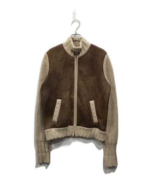 GRAN SASSO（グランサッソ）GRAN SASSO (グランサッソ) エコレザー切替ニットジャケット アイボリー サイズ:Freeの古着・服飾アイテム