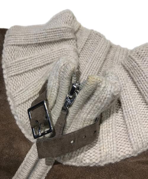 GRAN SASSO（グランサッソ）GRAN SASSO (グランサッソ) エコレザー切替ニットジャケット アイボリー サイズ:Freeの古着・服飾アイテム