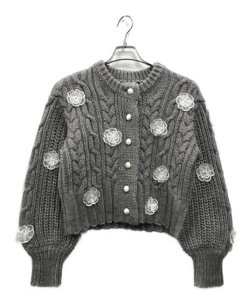epine（エピヌ）epine (エピヌ) フラワーケーブルニットカーディガン グレー サイズ:Freeの古着・服飾アイテム