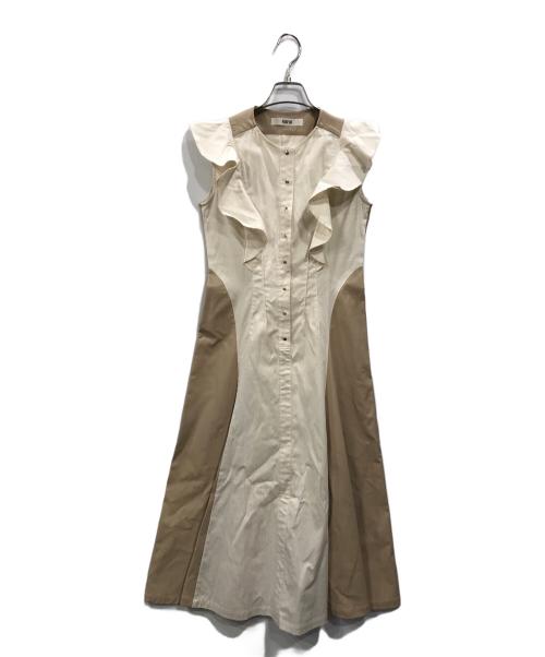 furfur（ファーファー）FURFUR (ファーファー) 異素材切替フレアワンピース ベージュ サイズ:ONE SIZEの古着・服飾アイテム