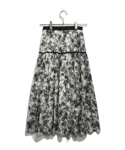 ANAYI（アナイ）ANAYI (アナイ) フラワープリントスカート ホワイト×ブラック サイズ:34の古着・服飾アイテム