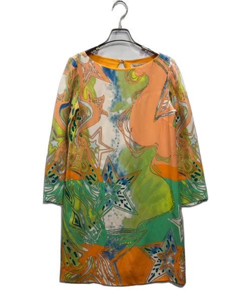 Emilio Pucci（エミリオ プッチ）Emilio Pucci (エミリオ プッチ) 総柄シルクワンピース オレンジ サイズ:40の古着・服飾アイテム