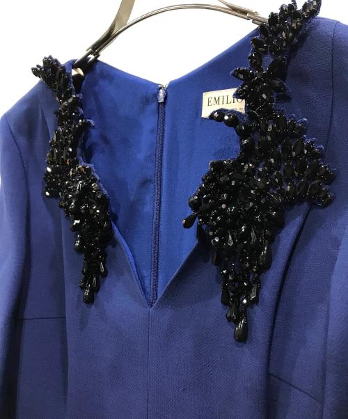 Emilio Pucci（エミリオ プッチ）Emilio Pucci (エミリオ プッチ) ブローチ付ワンピース ブルー サイズ:40の古着・服飾アイテム