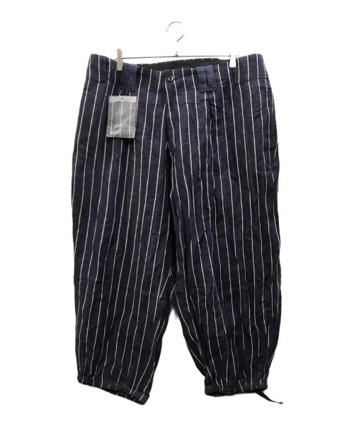 Yohji Yamamoto pour homme（ヨウジヤマモト プールオム）Yohji Yamamoto pour homme (ヨウジヤマモト プールオム) リネンストライプパンツ ネイビー サイズ:4の古着・服飾アイテム