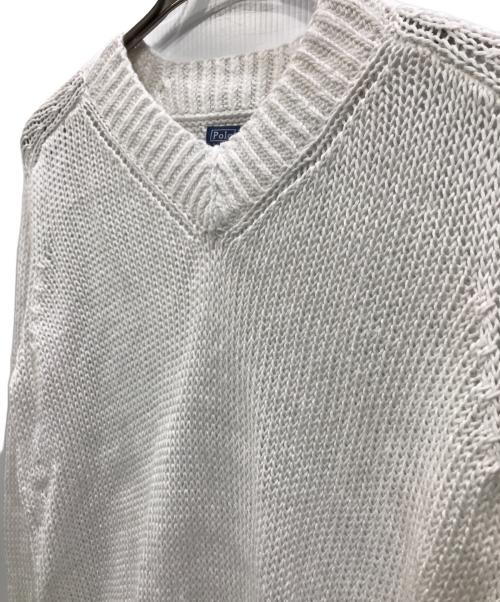 POLO RALPH LAUREN（ポロ・ラルフローレン）POLO RALPH LAUREN (ポロ・ラルフローレン) リネン混Vネックニット ホワイト サイズ:Ｍの古着・服飾アイテム