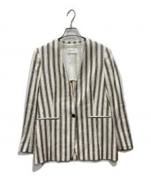 BEIGE（ベイジ）の古着「ストライプノーカラージャケット」｜ベージュ×ネイビー