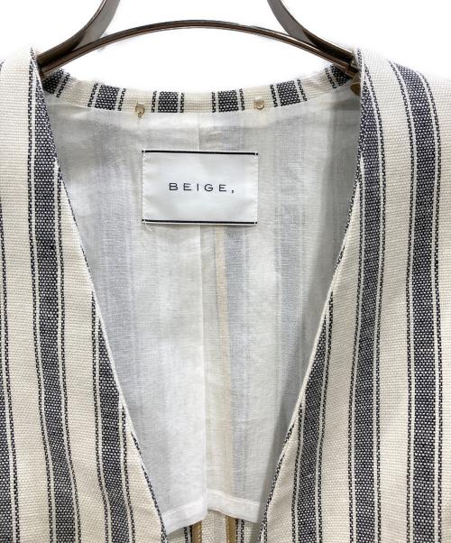 BEIGE（ベイジ）BEIGE (ベイジ) ストライプノーカラージャケット ベージュ×ネイビー サイズ:４の古着・服飾アイテム