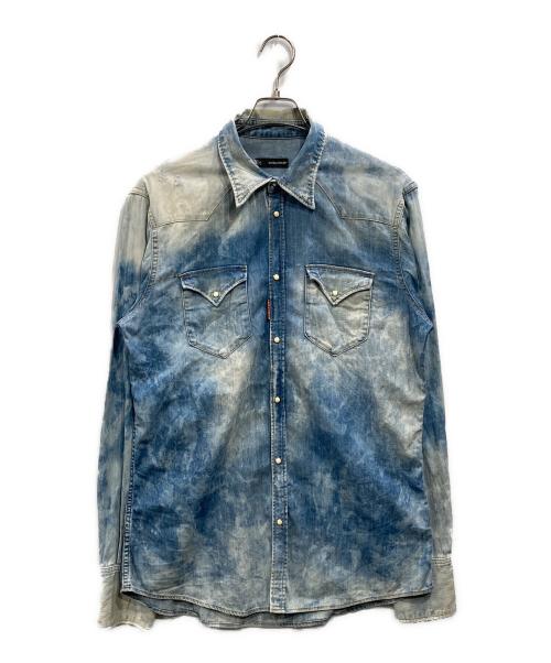 DSQUARED2（ディースクエアード）DSQUARED2 (ディースクエアード) ブリーチ加工デニムウエスタンシャツ ブルー サイズ:52の古着・服飾アイテム