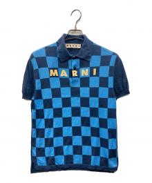 MARNI（マルニ）の古着「チェックニットポロシャツ」｜ブルー