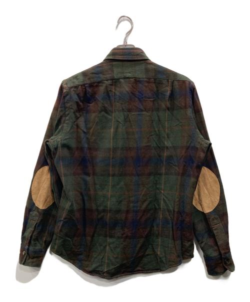 POLO RALPH LAUREN（ポロ・ラルフローレン）POLO RALPH LAUREN (ポロ・ラルフローレン) エルボーパッチウールシャツ ブラウン×モスグリーン サイズ:Ｍの古着・服飾アイテム
