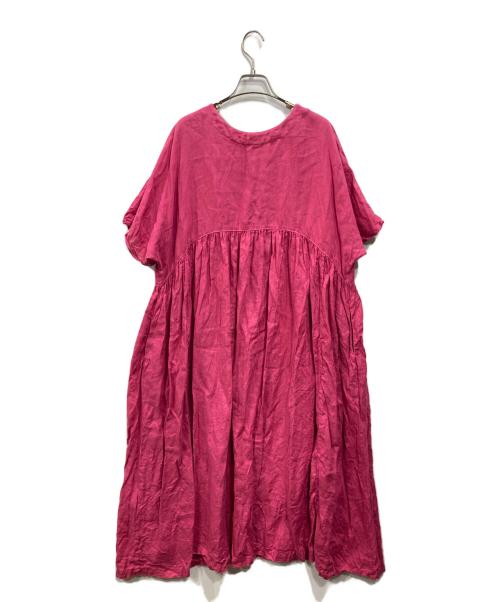 nest Robe（ネストローブ）nest Robe (ネストローブ) リネン天然染め ラウンド切り替え2wayワンピース ピンク サイズ:Fの古着・服飾アイテム