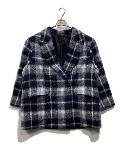 23区（ニジュウサンク）23区 (ニジュウサンク) アルパカシャギーチェックコート ネイビー サイズ:48の古着・服飾アイテム