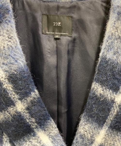 23区（ニジュウサンク）23区 (ニジュウサンク) アルパカシャギーチェックコート ネイビー サイズ:48の古着・服飾アイテム