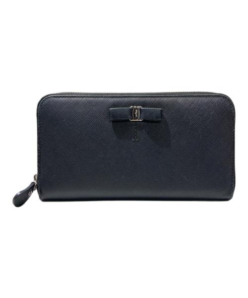 Salvatore Ferragamo（サルヴァトーレ フェラガモ）Salvatore Ferragamo (サルヴァトーレ フェラガモ) ヴァラリボンジップウォレット ブラックの古着・服飾アイテム