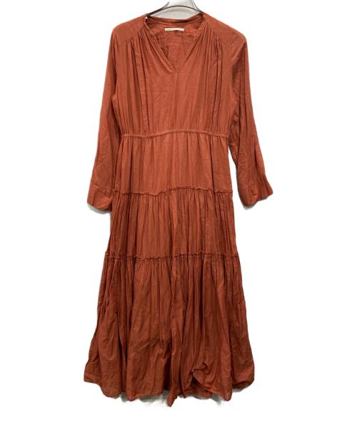 ne quittez pas（ヌキテパ）ne quittez pas (ヌキテパ) COTTON SOLID GATHER LONG DRESS ブラウン サイズ:Freeの古着・服飾アイテム
