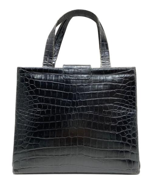 Salvatore Ferragamo（サルヴァトーレ フェラガモ）Salvatore Ferragamo (サルヴァトーレ フェラガモ) クロコ型押しハンドバッグ ブラックの古着・服飾アイテム