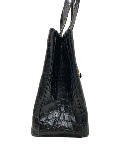 Salvatore Ferragamo（サルヴァトーレ フェラガモ）Salvatore Ferragamo (サルヴァトーレ フェラガモ) クロコ型押しハンドバッグ ブラックの古着・服飾アイテム