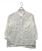 SHIPS anyシップスエニィ）の古着「リネン スタンドカラー ポケットシャツ」｜ホワイト