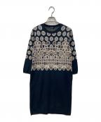 'S Max Maraエスマックスマーラ）の古着「総柄ニットワンピース」｜ネイビー×イエロー