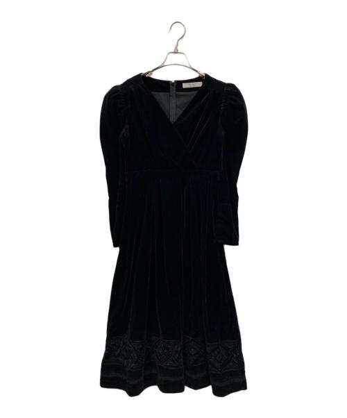 HER LIP TO（ハーリップトゥ）HER LIP TO (ハーリップトゥ) Embroidered Velour Midi Dress ブラック サイズ:Ｍの古着・服飾アイテム