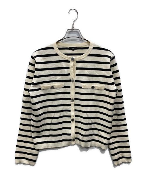 PLST（プラステ）PLST (プラステ) ボーダーニットカーディガン アイボリー×ブラック サイズ:Lの古着・服飾アイテム