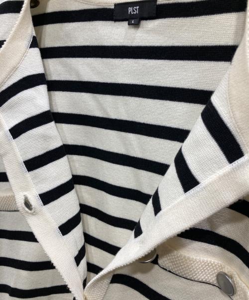 PLST（プラステ）PLST (プラステ) ボーダーニットカーディガン アイボリー×ブラック サイズ:Lの古着・服飾アイテム