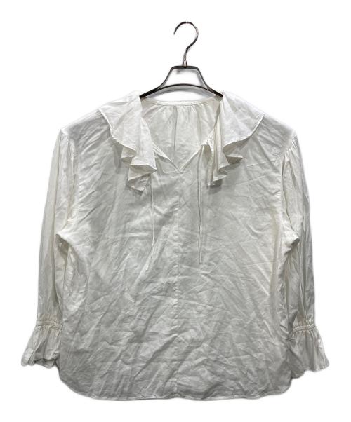 SLOW 23区（スロー23ク）SLOW 23区 (スロー23ク) テンセルコットンジョーゼット フリル ブラウス ホワイト サイズ:44の古着・服飾アイテム