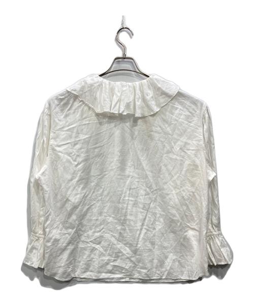 SLOW 23区（スロー23ク）SLOW 23区 (スロー23ク) テンセルコットンジョーゼット フリル ブラウス ホワイト サイズ:44の古着・服飾アイテム