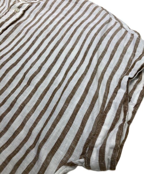 POLO RALPH LAUREN（ポロ・ラルフローレン）POLO RALPH LAUREN (ポロ・ラルフローレン) N/Sリネンシャツ ホワイト×ブラウン サイズ:4の古着・服飾アイテム