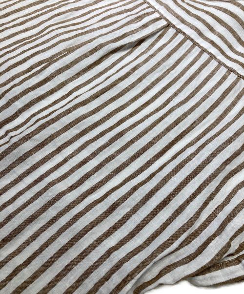 POLO RALPH LAUREN（ポロ・ラルフローレン）POLO RALPH LAUREN (ポロ・ラルフローレン) N/Sリネンシャツ ホワイト×ブラウン サイズ:4の古着・服飾アイテム