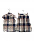 BLUE LABEL CRESTBRIDGEブルーレーベルクレストブリッジ）の古着「セットアップブラウス」｜ピンクベージュ×ネイビー