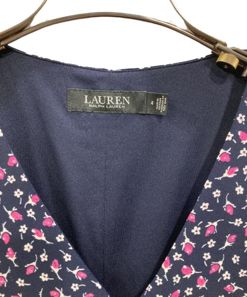 LAUREN RALPH LAUREN（ローレンラルフローレン）LAUREN RALPH LAUREN (ローレンラルフローレン) 半袖ワンピース ネイビー×ピンク サイズ:4の古着・服飾アイテム