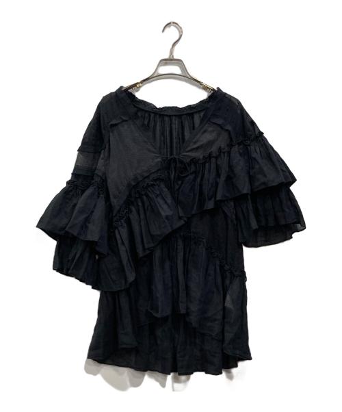 Ameri（アメリ）AMERI (アメリ) MEDI INDIA COTTON ASYMMETRY BLOUSE ブラック サイズ:F 未使用品の古着・服飾アイテム