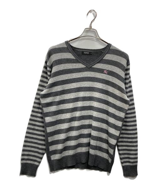 BURBERRY BLACK LABEL（バーバリーブラックレーベル）BURBERRY BLACK LABEL (バーバリーブラックレーベル) カシミヤ混ボーダーニット グレー サイズ:3の古着・服飾アイテム