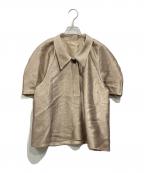 machattマチャット）の古着「メタリックパフスリーブ ジャガードブラウス」｜ゴールド