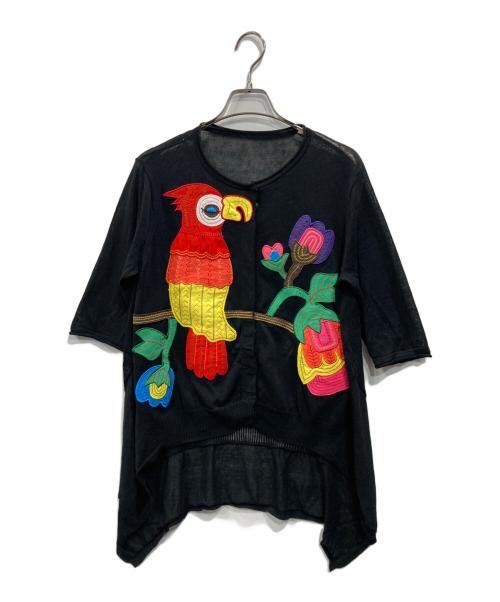 TOKUKO1erVOL（トクコプルミエヴォル）TOKUKO1erVOL (トクコプルミエヴォル) ワッペン刺繍シアーカーディガン ブラック サイズ:9の古着・服飾アイテム