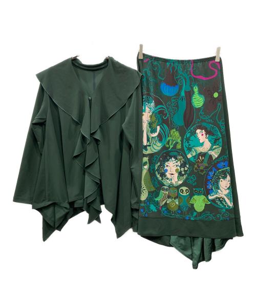 TOKUKO1erVOL（トクコプルミエヴォル）TOKUKO1erVOL (トクコプルミエヴォル) 総柄セットアップ モスグリーン サイズ:9の古着・服飾アイテム