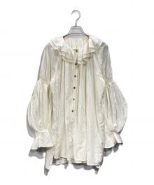 LANVIN en Bleu（ランバンオンブルー）の古着「トリアセローンフリルギャザーブラウス」｜ホワイト