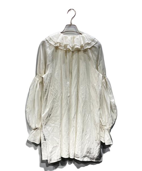 LANVIN en Bleu（ランバンオンブルー）LANVIN en Bleu (ランバンオンブルー) トリアセローンフリルギャザーブラウス ホワイト サイズ:38 未使用品の古着・服飾アイテム