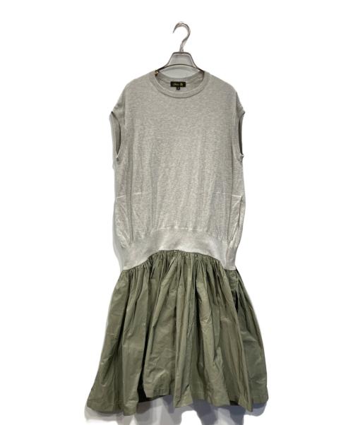 DRAWER（ドゥロワー）Drawer (ドゥロワー) 14G×タフタ 異素材切替 ノースリーブワンピース グレー×カーキ サイズ:1の古着・服飾アイテム