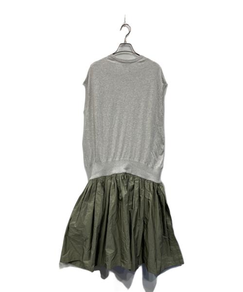 DRAWER（ドゥロワー）Drawer (ドゥロワー) 14G×タフタ 異素材切替 ノースリーブワンピース グレー×カーキ サイズ:1の古着・服飾アイテム