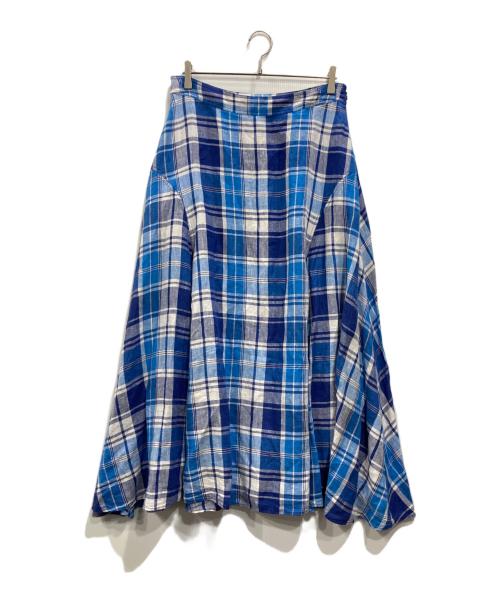 POLO RALPH LAUREN（ポロ・ラルフローレン）POLO RALPH LAUREN (ポロ・ラルフローレン) リネンチェックスカート ブルー サイズ:6の古着・服飾アイテム