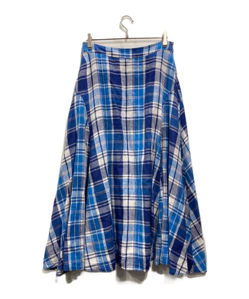 POLO RALPH LAUREN（ポロ・ラルフローレン）POLO RALPH LAUREN (ポロ・ラルフローレン) リネンチェックスカート ブルー サイズ:6の古着・服飾アイテム
