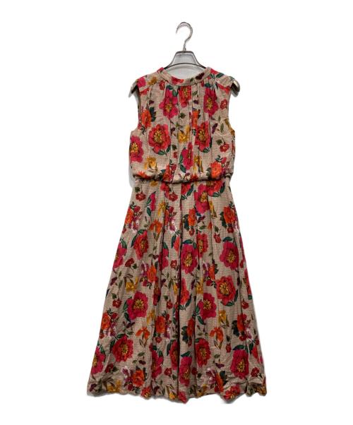 ANAYI（アナイ）ANAYI (アナイ) 花柄ノースリーブワンピース ベージュ×レッド サイズ:Ｓの古着・服飾アイテム
