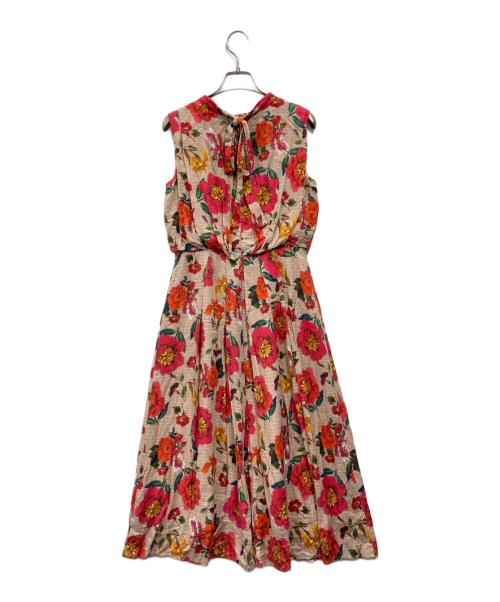 ANAYI（アナイ）ANAYI (アナイ) 花柄ノースリーブワンピース ベージュ×レッド サイズ:Ｓの古着・服飾アイテム